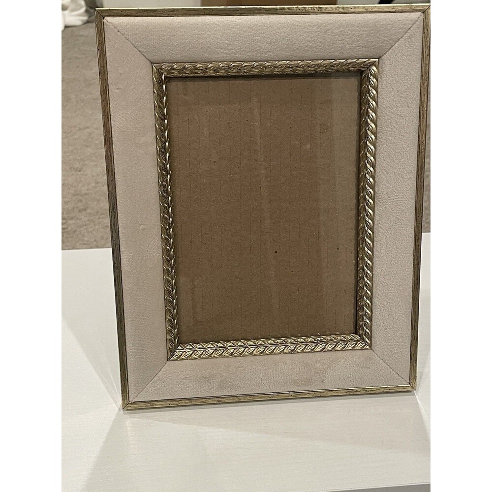VTG Photo Frame Table Or‎ Wall Cloth Fabric Gold Tone Outline Frame Unique